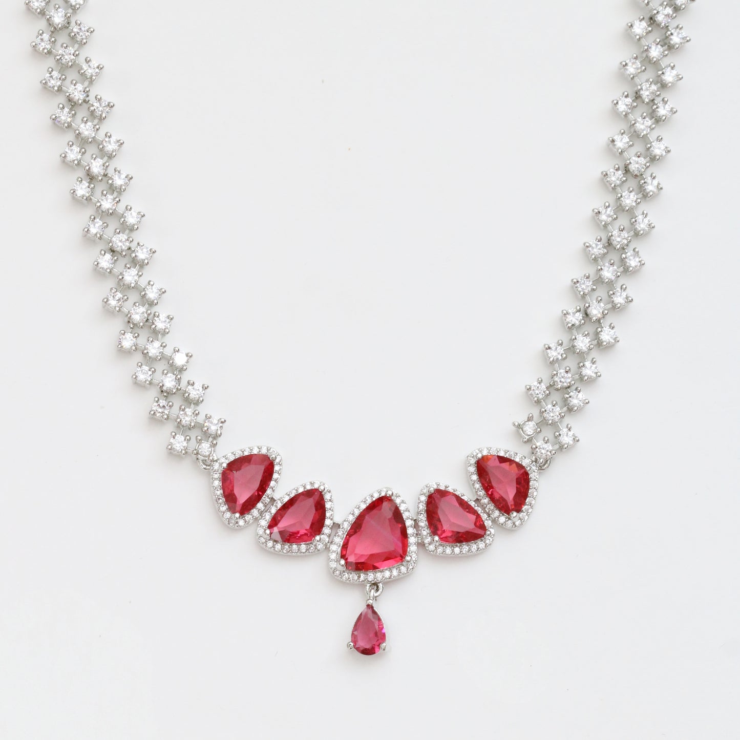 Zig Zag Enchanted Rhodium Plated Necklace Set with Earrings
