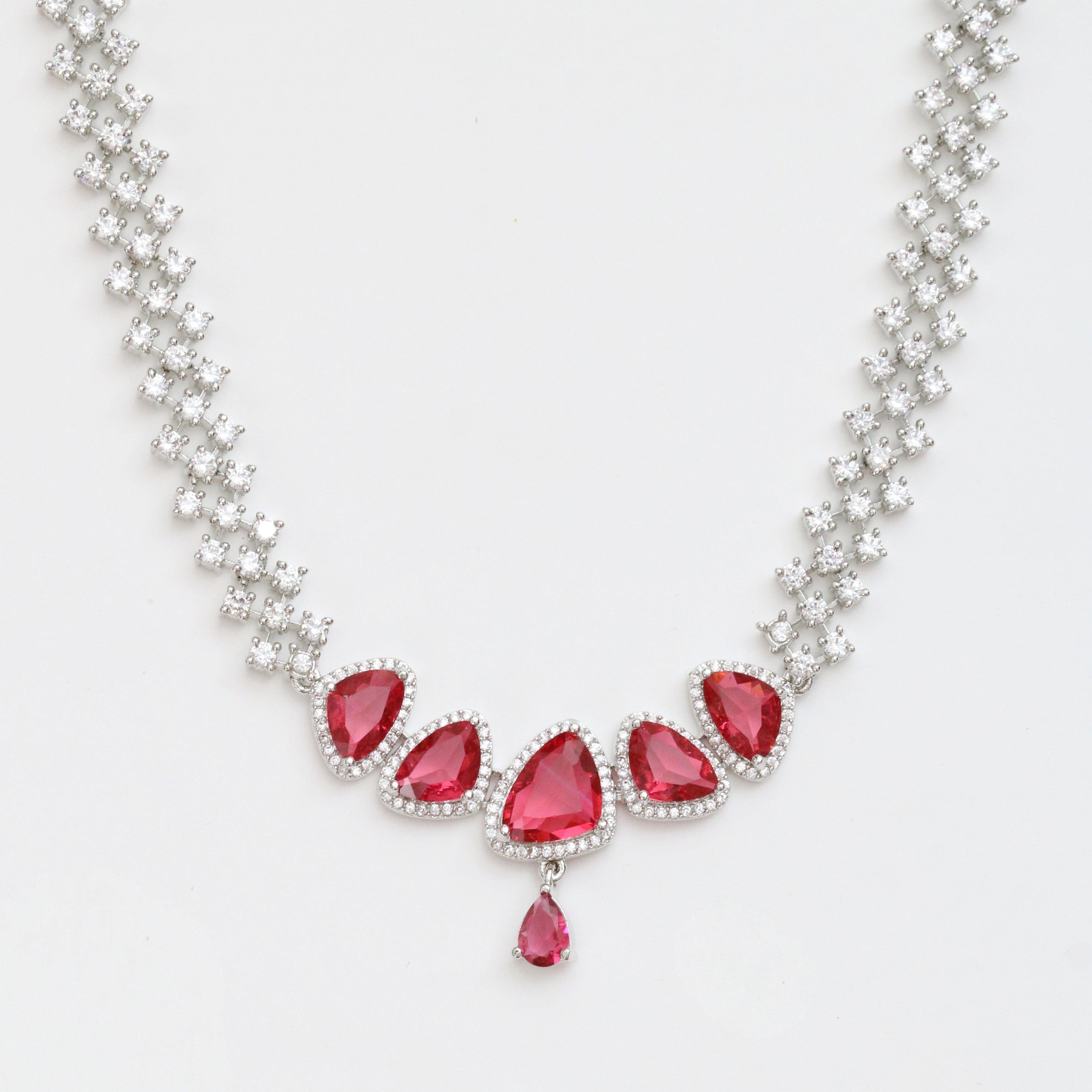 Zig Zag Enchanted Rhodium Plated Necklace Set with Earrings