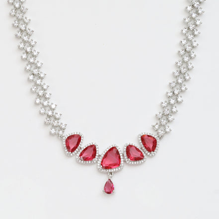 Zig Zag Enchanted Rhodium Plated Necklace Set with Earrings