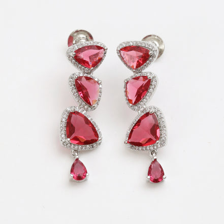 Zig Zag Enchanted Rhodium Plated Necklace Set with Earrings