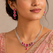 Zig Zag Enchanted Rhodium Plated Necklace Set with Earrings