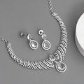 Leaf Lattice Rhodium Plated Necklace Set with Earrings