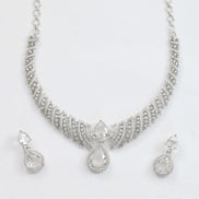 Leaf Lattice Rhodium Plated Necklace Set with Earrings