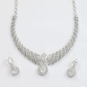 Leaf Lattice Rhodium Plated Necklace Set with Earrings