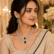 Leaf Lattice Rhodium Plated Necklace Set with Earrings