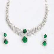 Leaf Lattice Rhodium Plated Necklace Set with Earrings