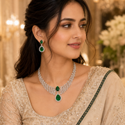 Leaf Lattice Rhodium Plated Necklace Set with Earrings
