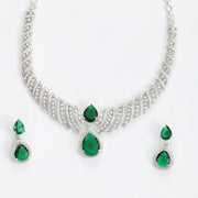 Leaf Lattice Rhodium Plated Necklace Set with Earrings
