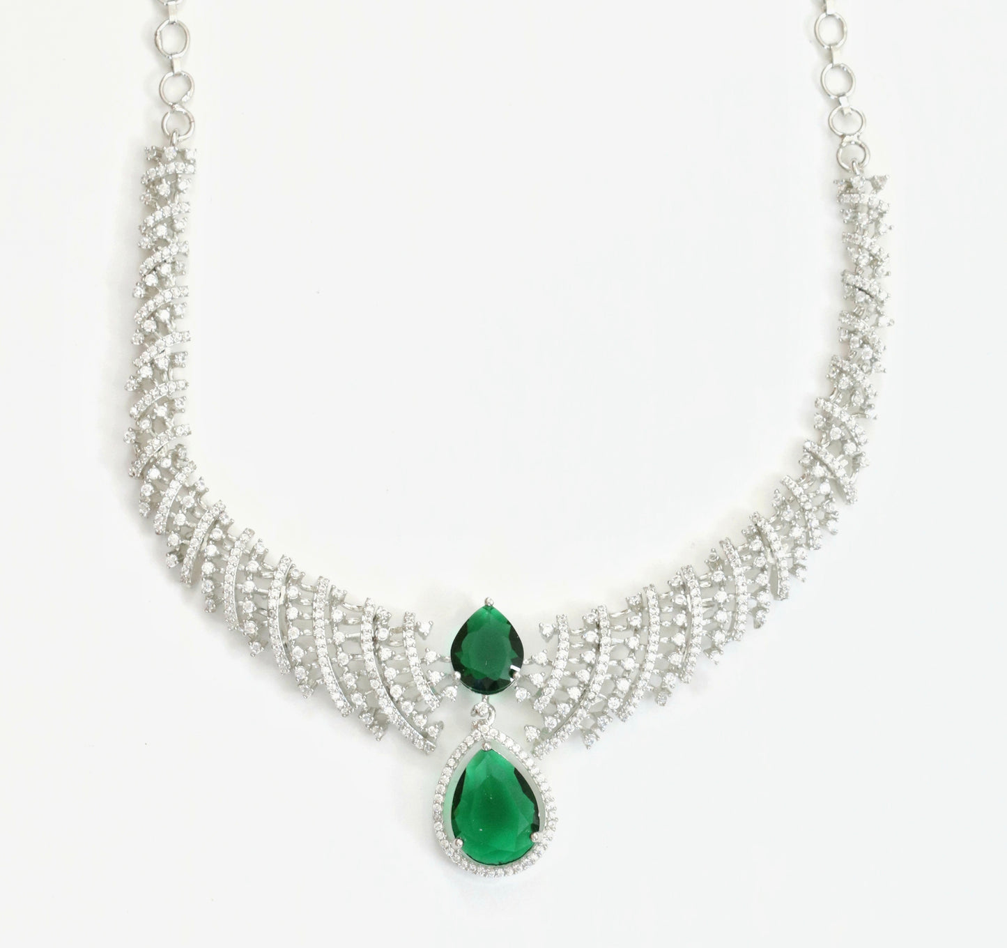 Leaf Lattice Rhodium Plated Necklace Set with Earrings