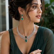 Leaf Lattice Rhodium Plated Necklace Set with Earrings