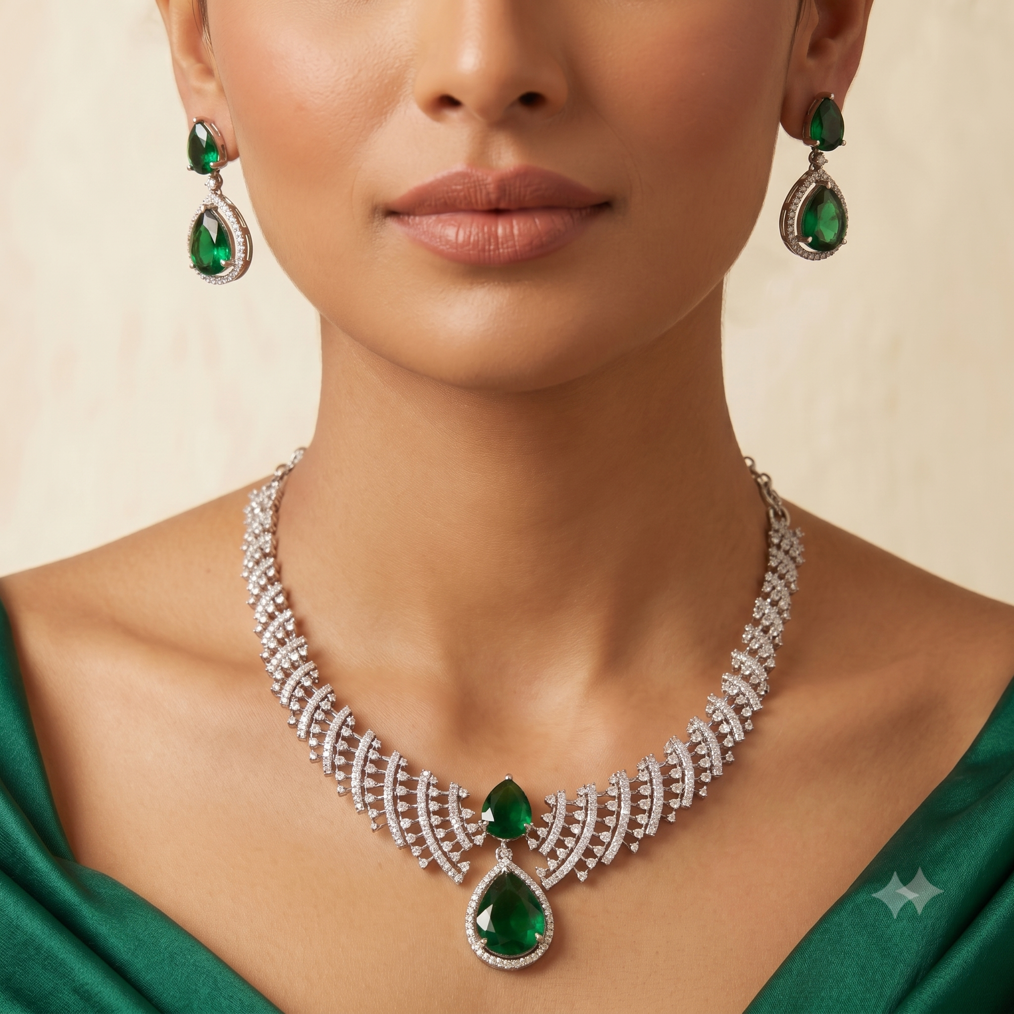 Leaf Lattice Rhodium Plated Necklace Set with Earrings