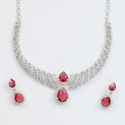 Leaf Lattice Rhodium Plated Necklace Set with Earrings
