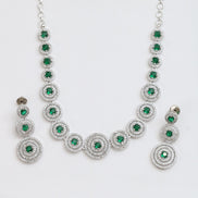 Halo Designed Rhodium Plated Necklace Set with Earrings
