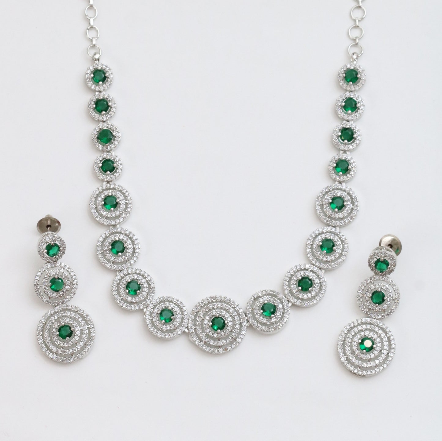 Halo Designed Rhodium Plated Necklace Set with Earrings