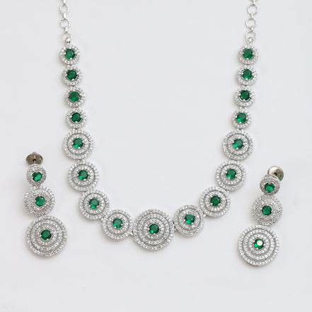 Halo Designed Rhodium Plated Necklace Set with Earrings