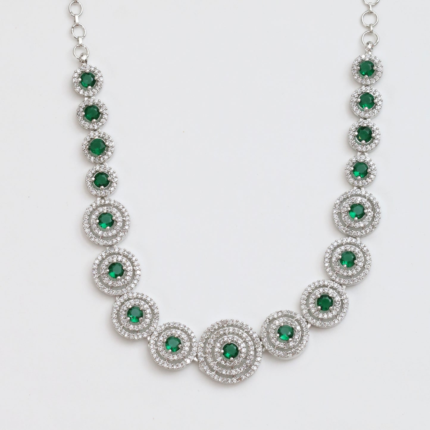 Halo Designed Rhodium Plated Necklace Set with Earrings