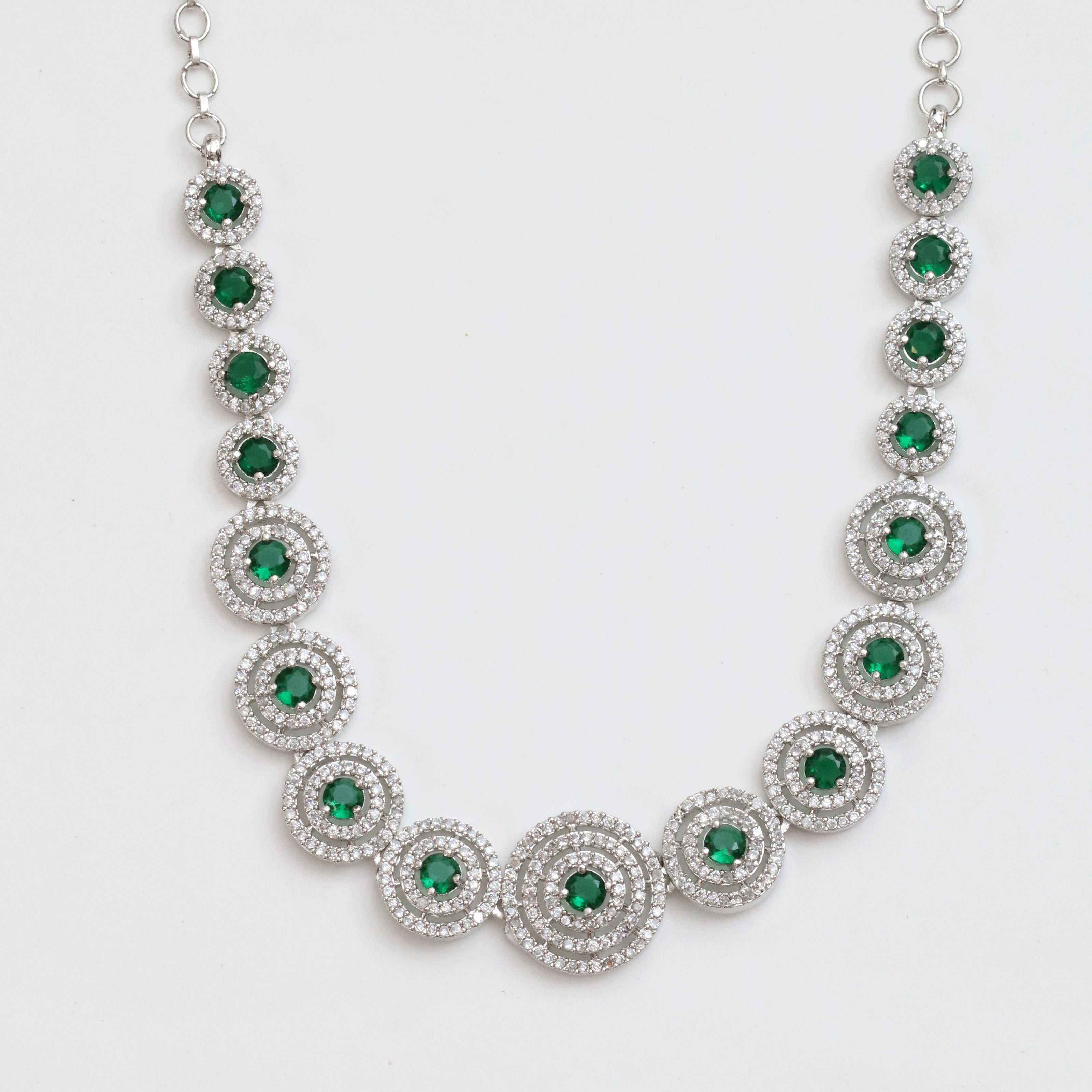 Halo Designed Rhodium Plated Necklace Set with Earrings