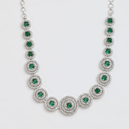 Halo Designed Rhodium Plated Necklace Set with Earrings