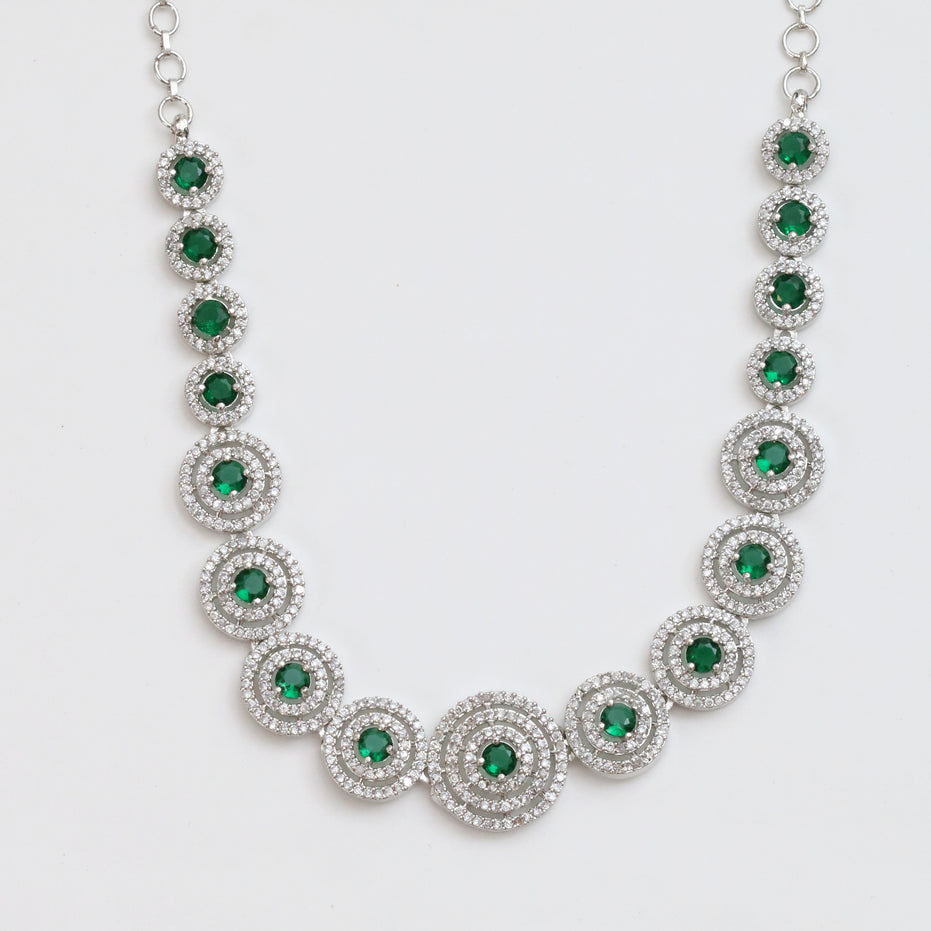 Halo Designed Rhodium Plated Necklace Set with Earrings