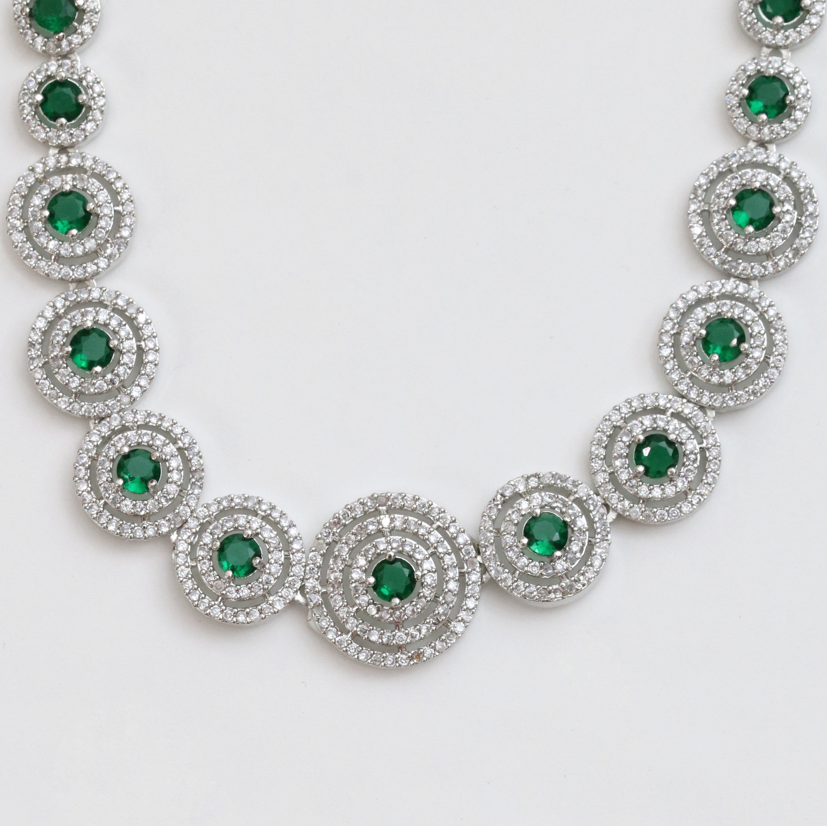 Halo Designed Rhodium Plated Necklace Set with Earrings