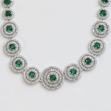 Halo Designed Rhodium Plated Necklace Set with Earrings