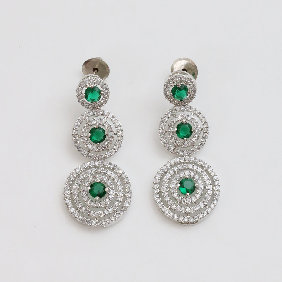 Halo Designed Rhodium Plated Necklace Set with Earrings