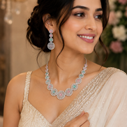 Halo Designed Rhodium Plated Necklace Set with Earrings