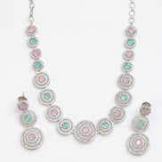 Halo Designed Rhodium Plated Necklace Set with Earrings