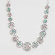 Halo Designed Rhodium Plated Necklace Set with Earrings