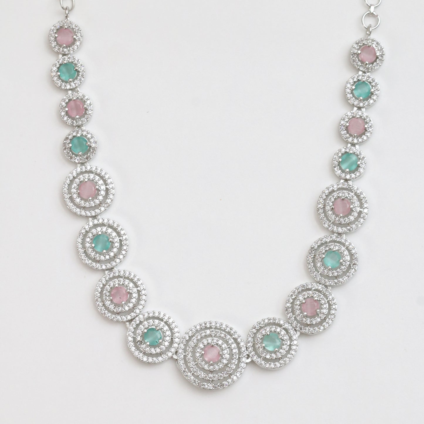 Halo Designed Rhodium Plated Necklace Set with Earrings