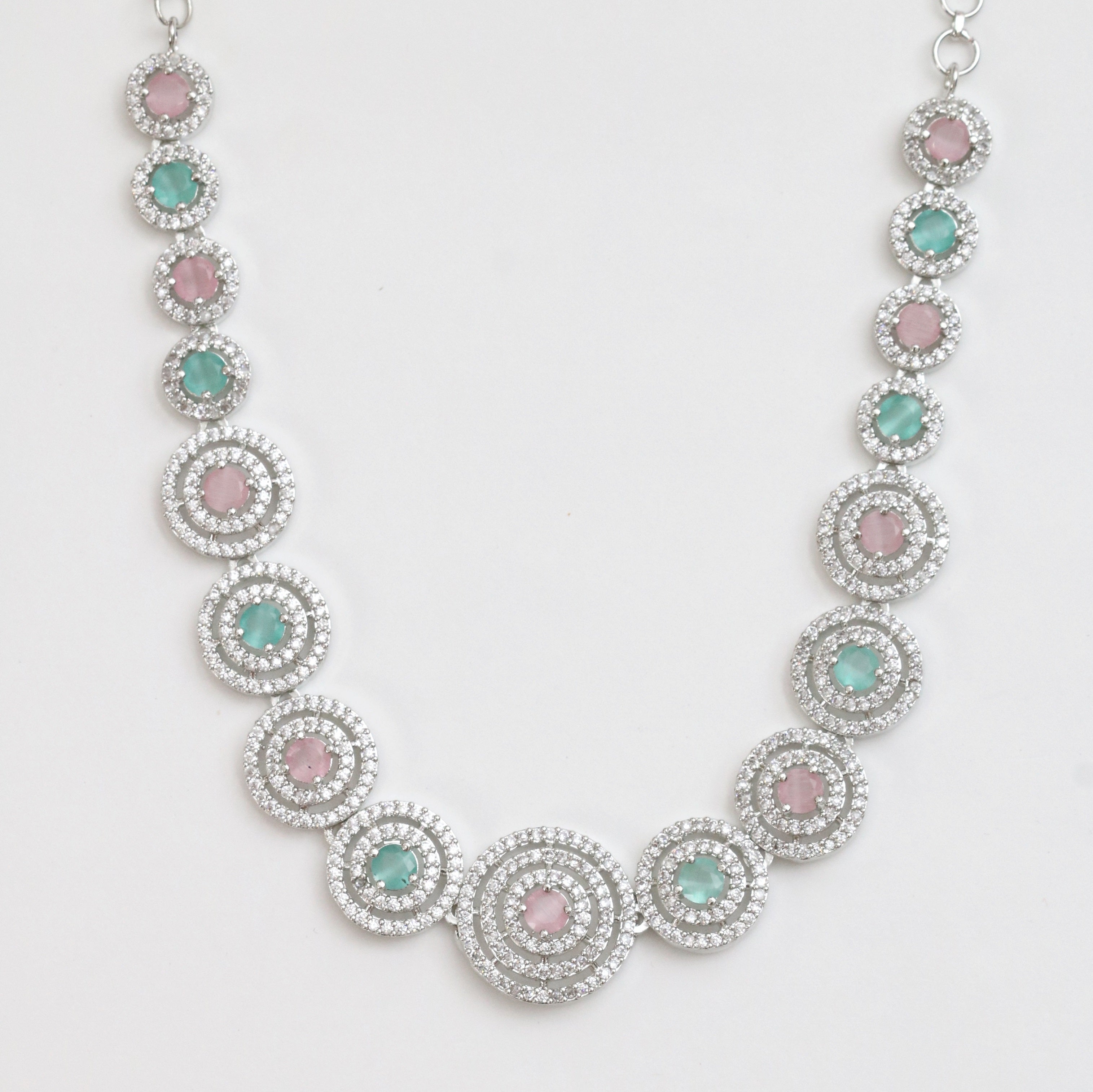 Halo Designed Rhodium Plated Necklace Set with Earrings