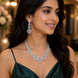 Halo Designed Rhodium Plated Necklace Set with Earrings