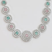 Halo Designed Rhodium Plated Necklace Set with Earrings