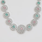 Halo Designed Rhodium Plated Necklace Set with Earrings