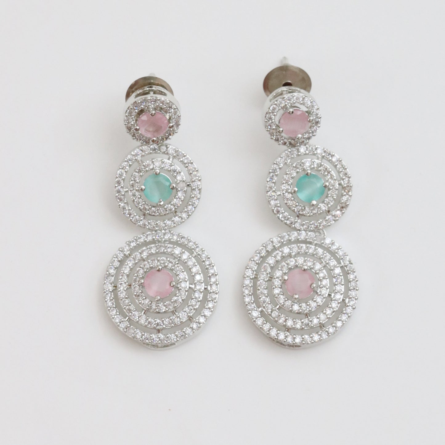 Halo Designed Rhodium Plated Necklace Set with Earrings