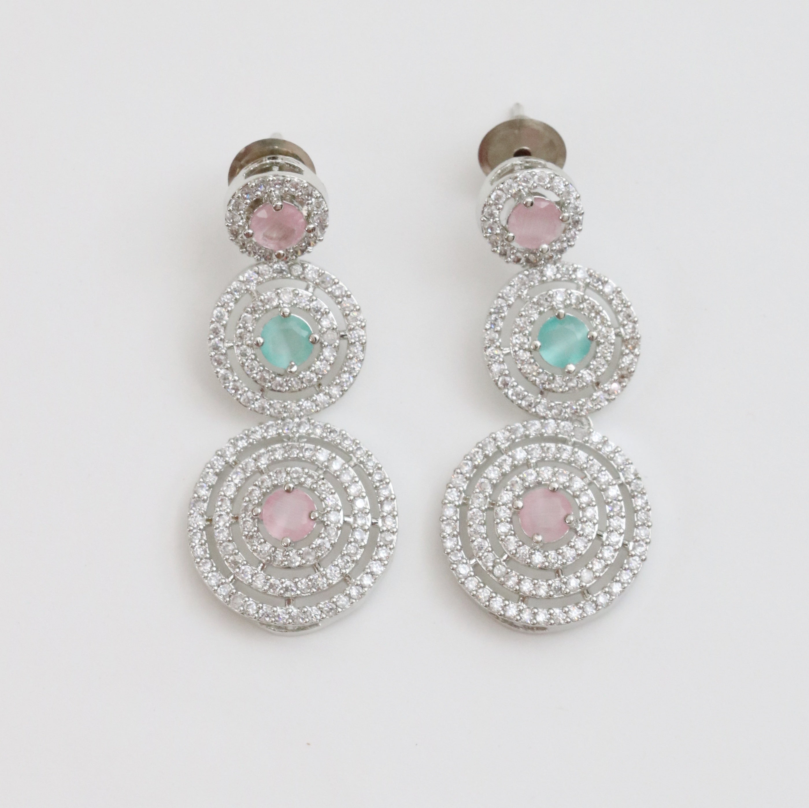 Halo Designed Rhodium Plated Necklace Set with Earrings