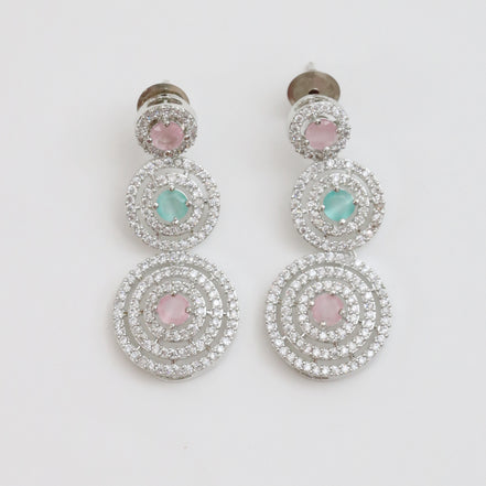 Halo Designed Rhodium Plated Necklace Set with Earrings