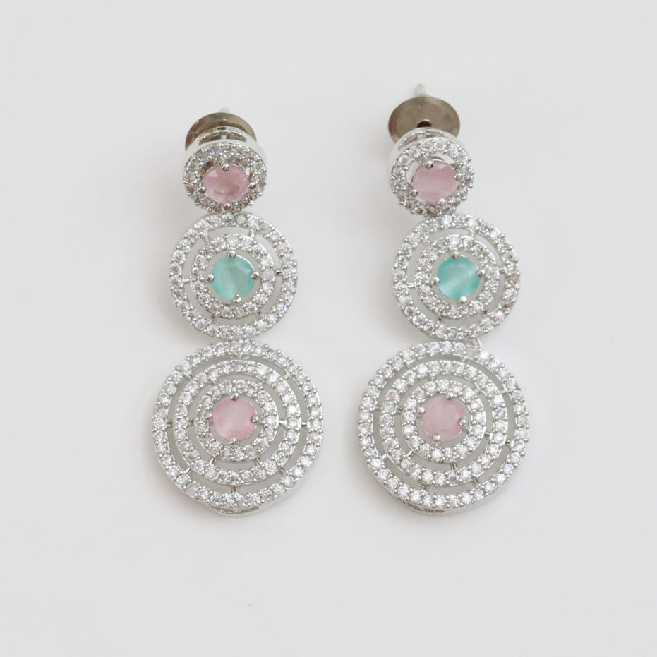 Halo Designed Rhodium Plated Necklace Set with Earrings