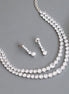 Double Layered White Stoned Rhodium Plated Necklace Set with Earrings