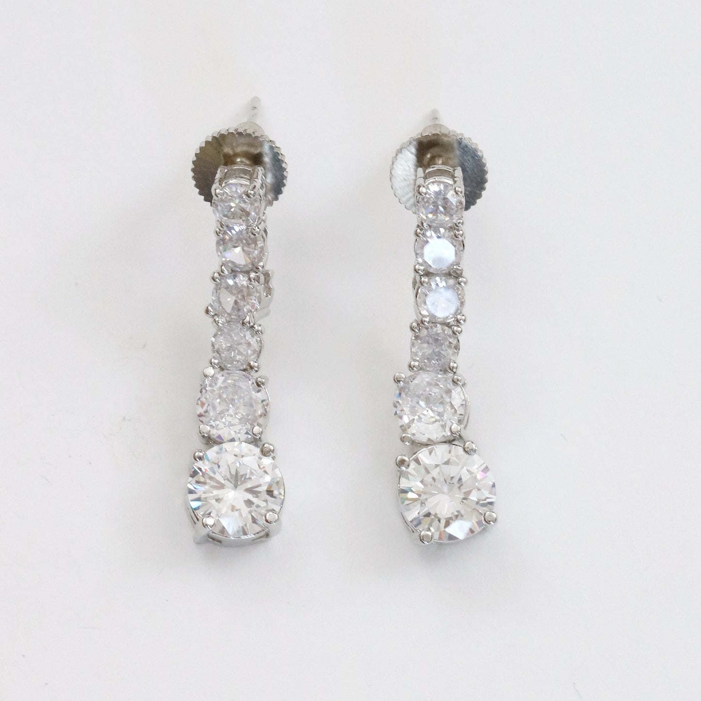 Double Layered White Stoned Rhodium Plated Necklace Set with Earrings