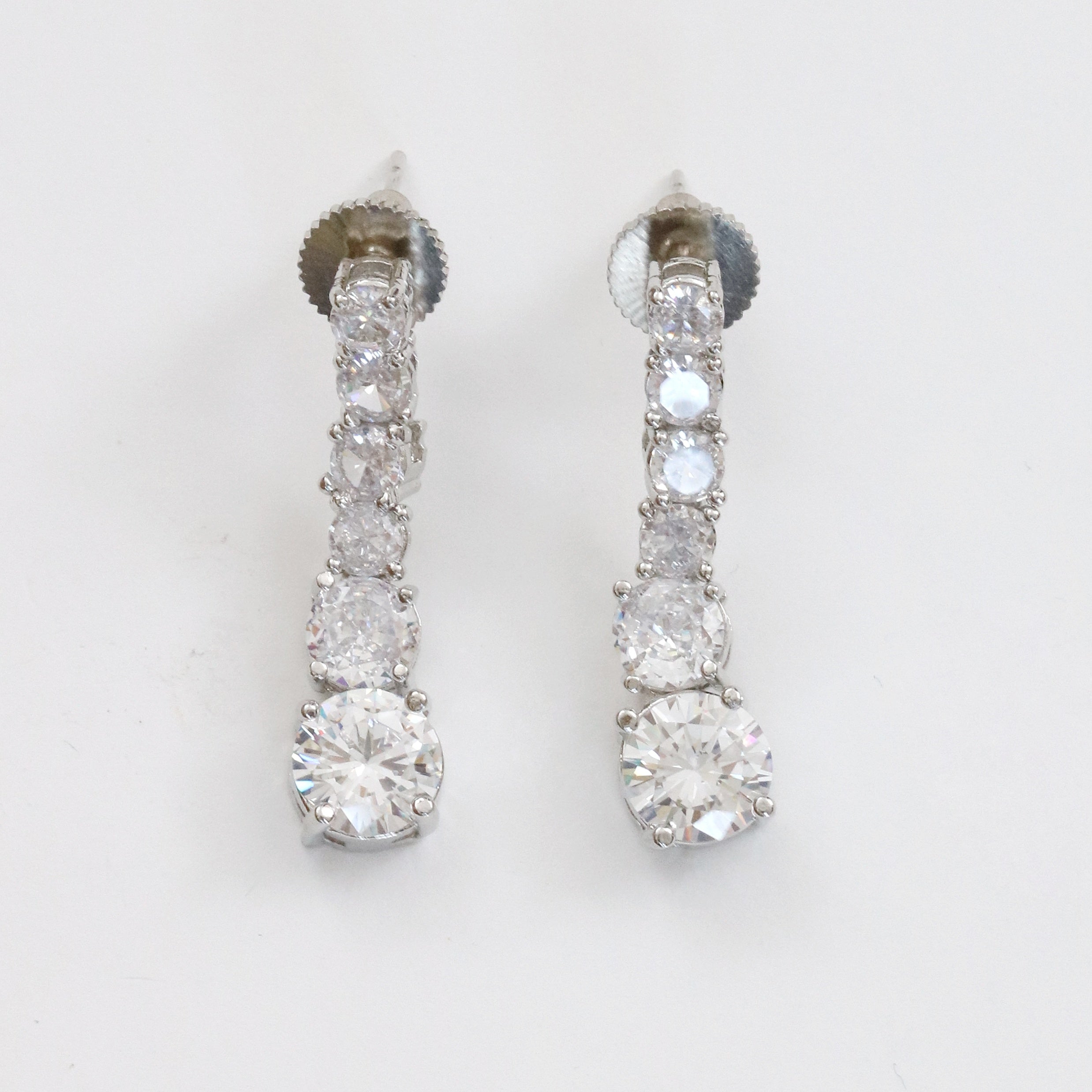 Double Layered White Stoned Rhodium Plated Necklace Set with Earrings