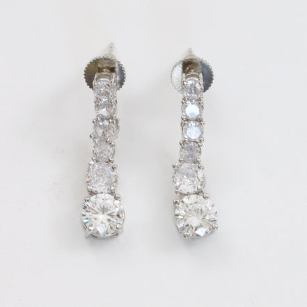 Double Layered White Stoned Rhodium Plated Necklace Set with Earrings