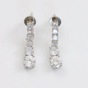 Double Layered White Stoned Rhodium Plated Necklace Set with Earrings