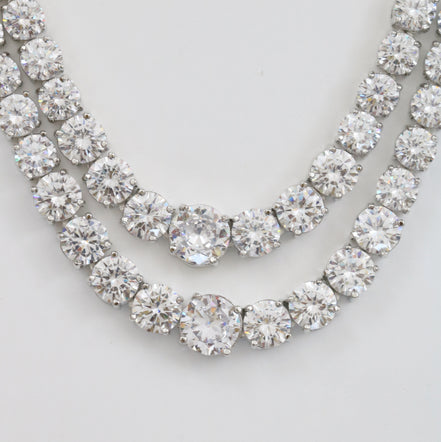 Double Layered White Stoned Rhodium Plated Necklace Set with Earrings