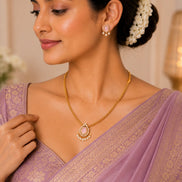 Mehendi Plated Oval Stone Traditional Attigai Necklace Set