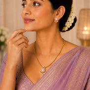 Mehendi Plated Oval Stone Traditional Attigai Necklace Set