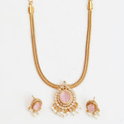 Mehendi Plated Oval Stone Traditional Attigai Necklace Set