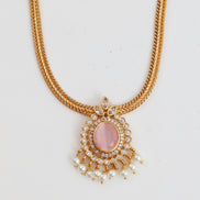 Mehendi Plated Oval Stone Traditional Attigai Necklace Set