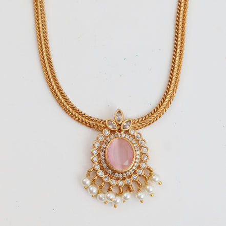 Mehendi Plated Oval Stone Traditional Attigai Necklace Set
