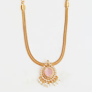 Mehendi Plated Oval Stone Traditional Attigai Necklace Set